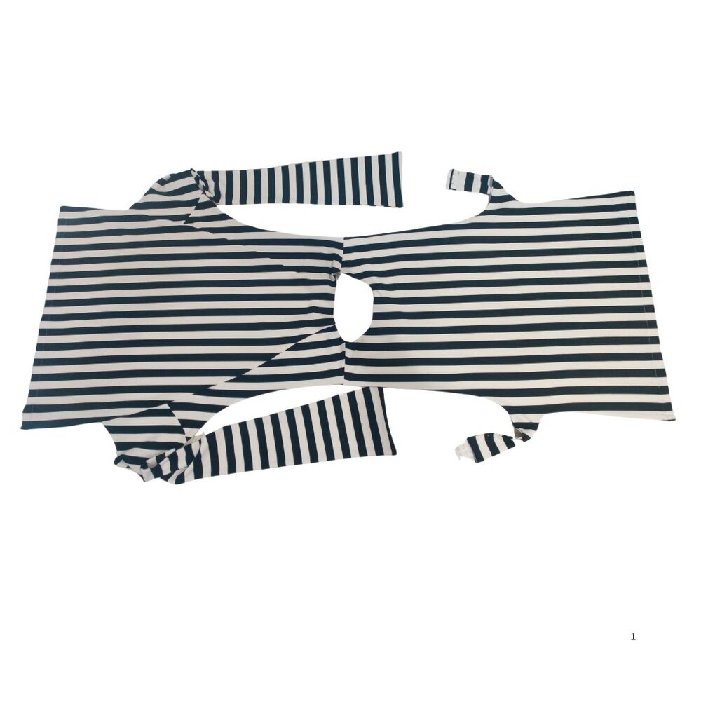 Gracia Black White Striped Open Side Tie Waist Tunic Top Women L - Picture 5 of 6